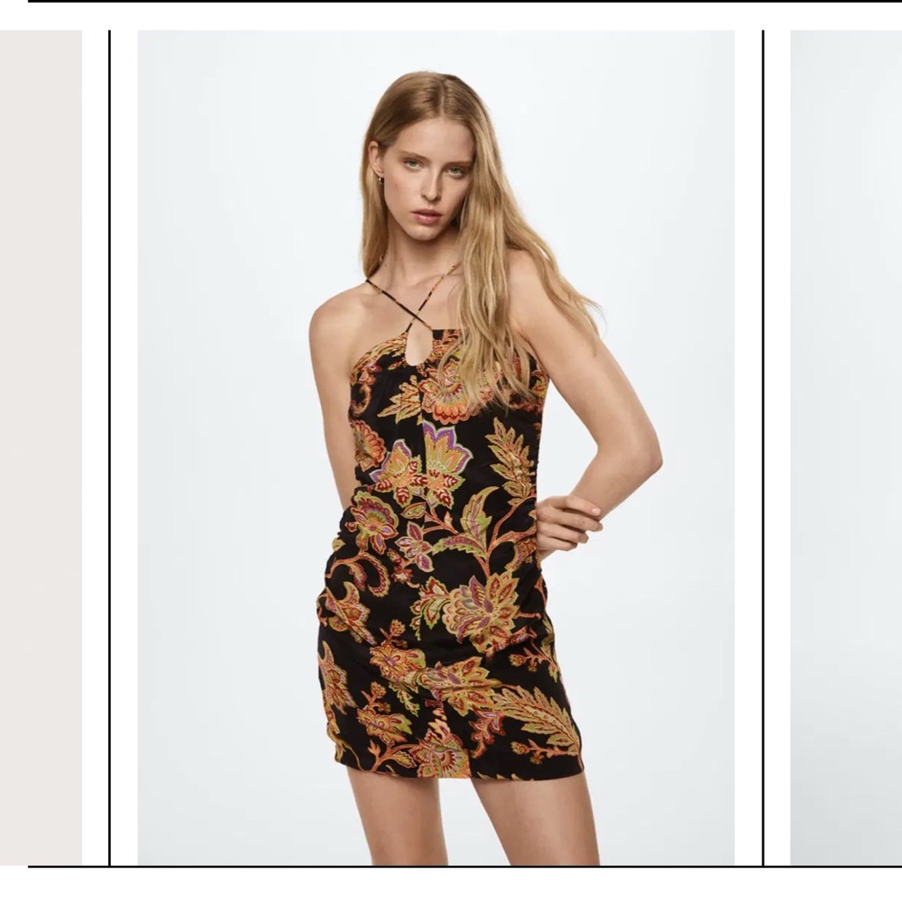 Mango Floral Mini Dress - Black and Multicolor